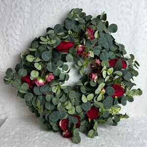 Artificial Eucalyptus & Rose Wreath 13" greenery decor